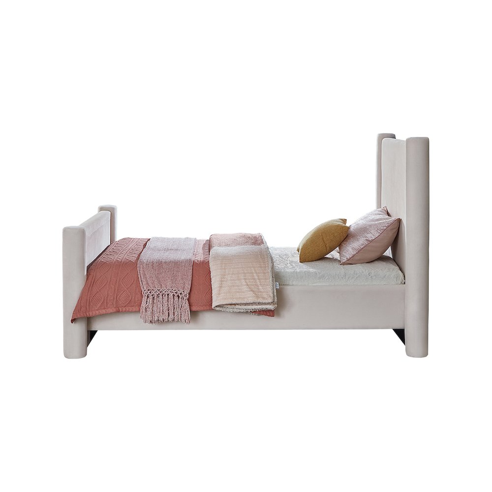 Elias Cream Velvet Twin Bed. Picture 4