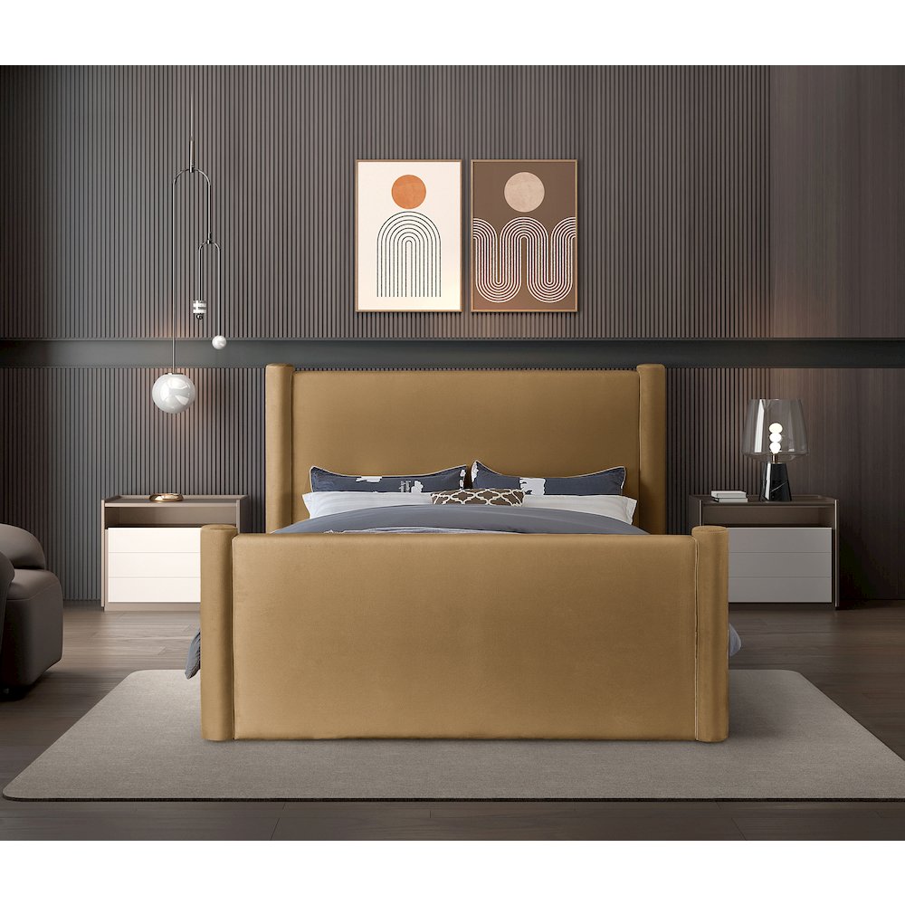 Elias Saddle Velvet King Bed. Picture 3