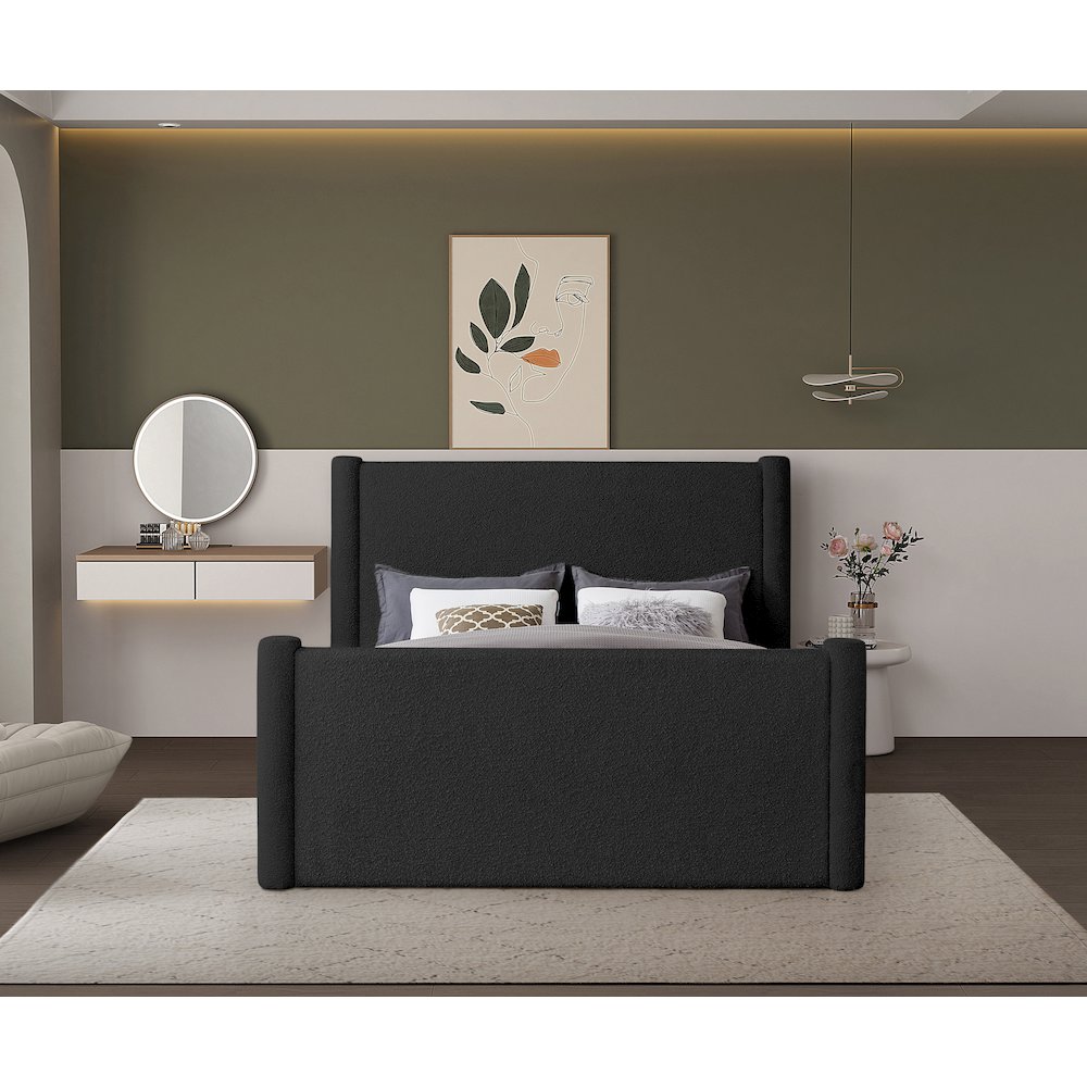 Elias Black Boucle Fabric Queen Bed. Picture 3