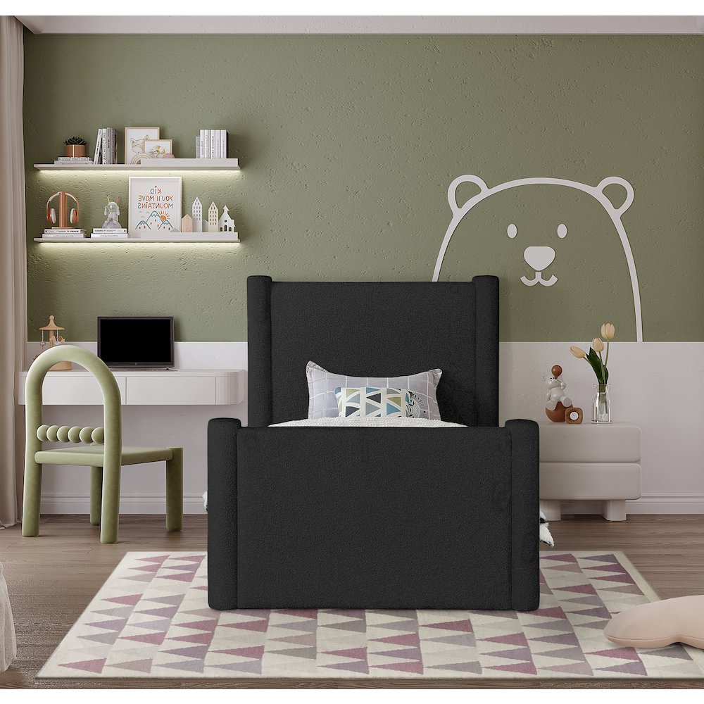 Elias Black Boucle Fabric Twin Bed. Picture 3