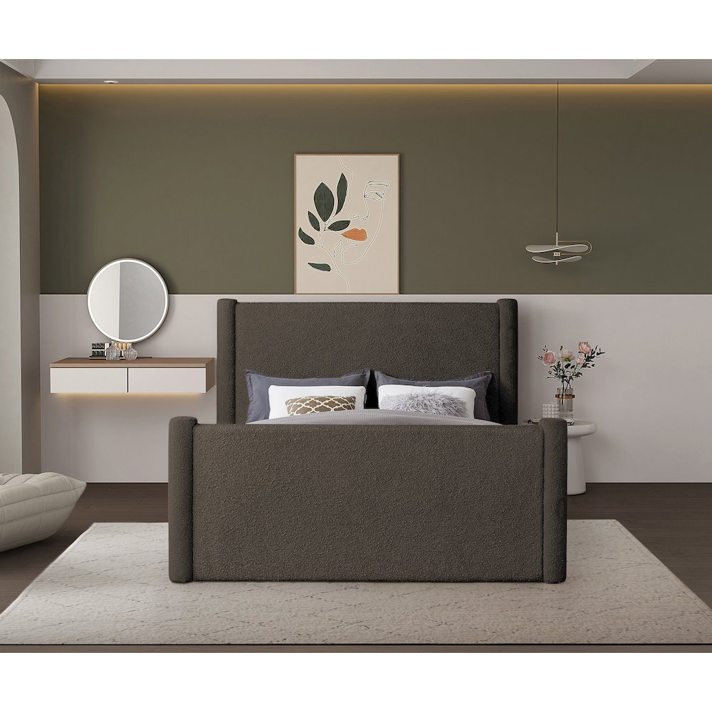 Elias Brown Boucle Fabric King Bed. Picture 3
