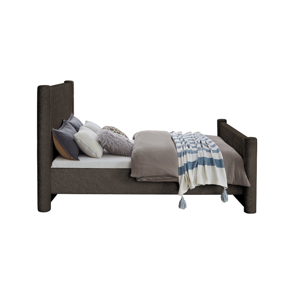 Elias Brown Boucle Fabric King Bed. Picture 4