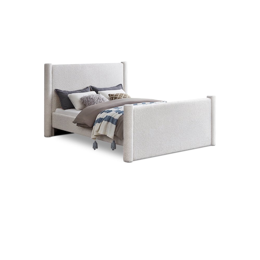 Elias Cream Boucle Fabric Full Bed. Picture 1