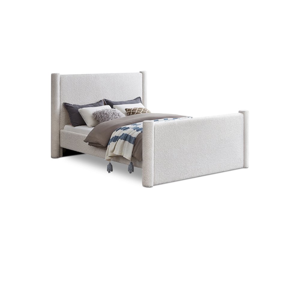 Elias Cream Boucle Fabric King Bed. Picture 1