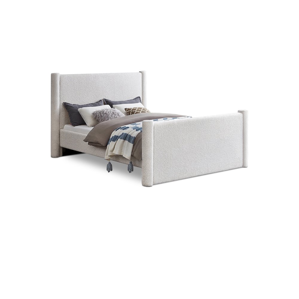 Elias Cream Boucle Fabric Queen Bed. Picture 1