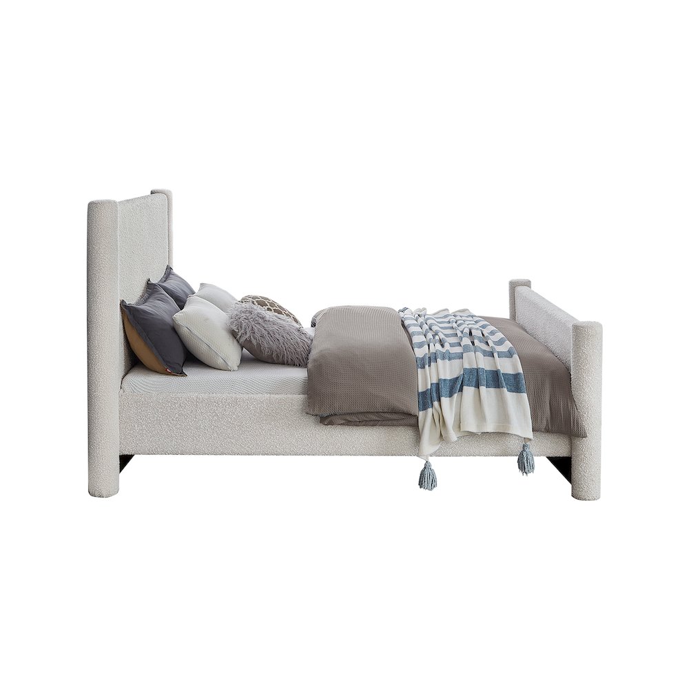 Elias Cream Boucle Fabric Queen Bed. Picture 4
