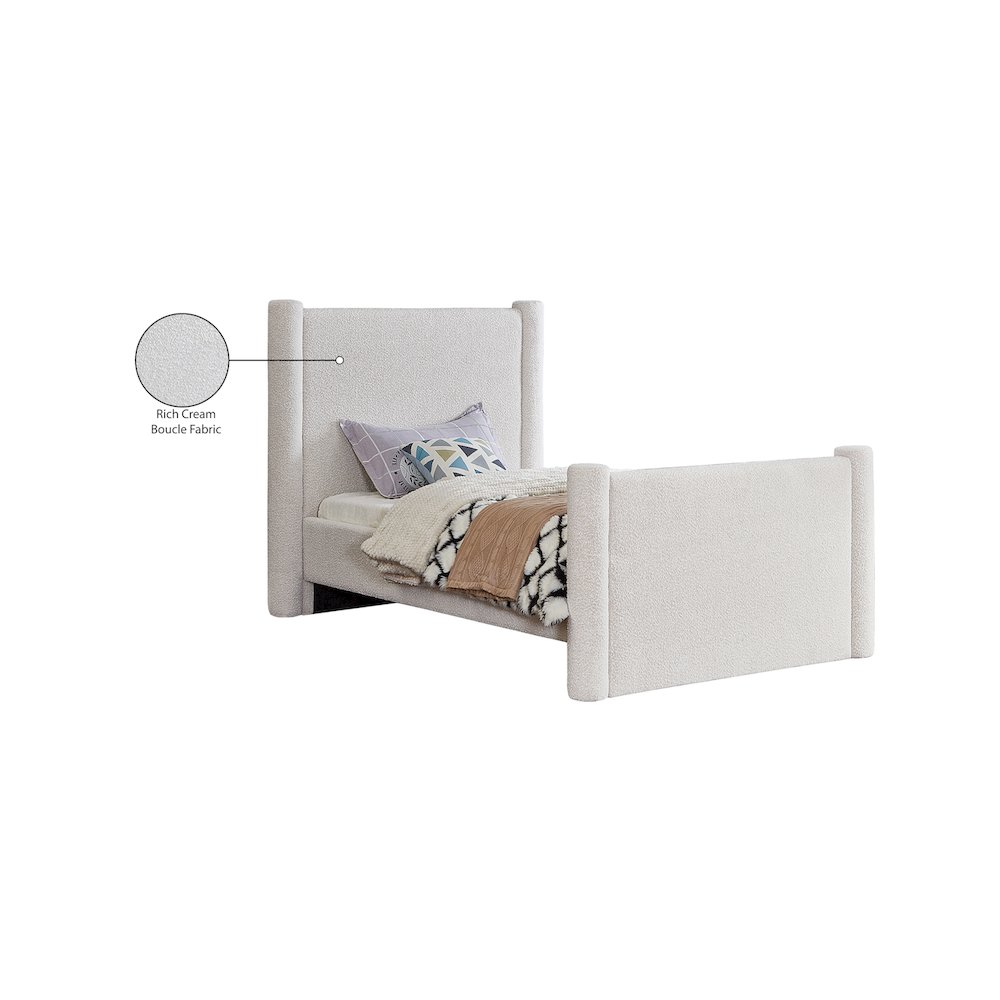 Elias Cream Boucle Fabric Twin Bed. Picture 8
