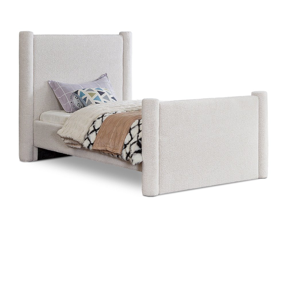 Elias Cream Boucle Fabric Twin Bed. Picture 1