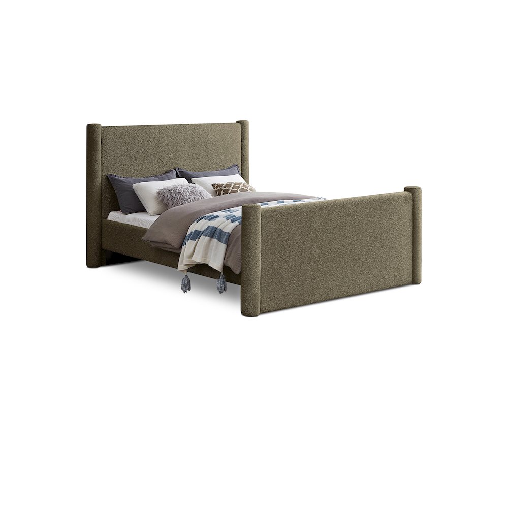 Elias Olive Green Boucle Fabric Full Bed. Picture 1