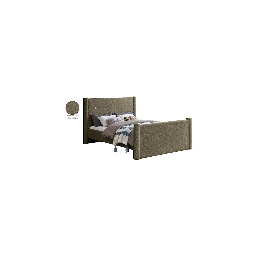 Elias Olive Green Boucle Fabric King Bed. Picture 8