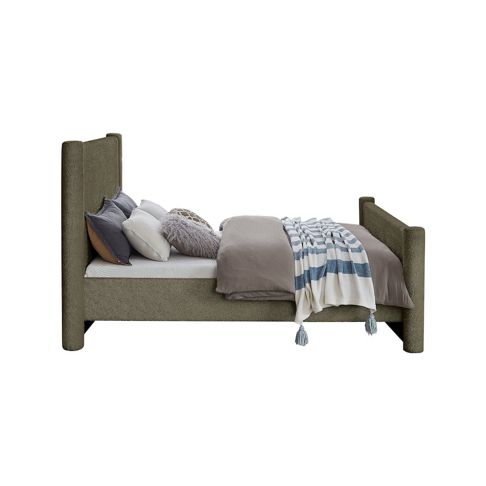 Elias Olive Green Boucle Fabric King Bed. Picture 4