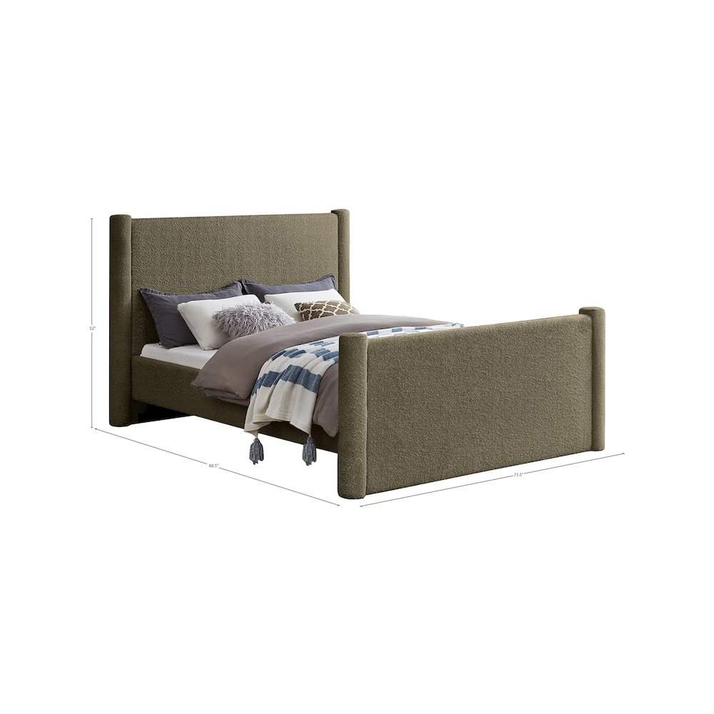 Elias Olive Green Boucle Fabric Queen Bed. Picture 7