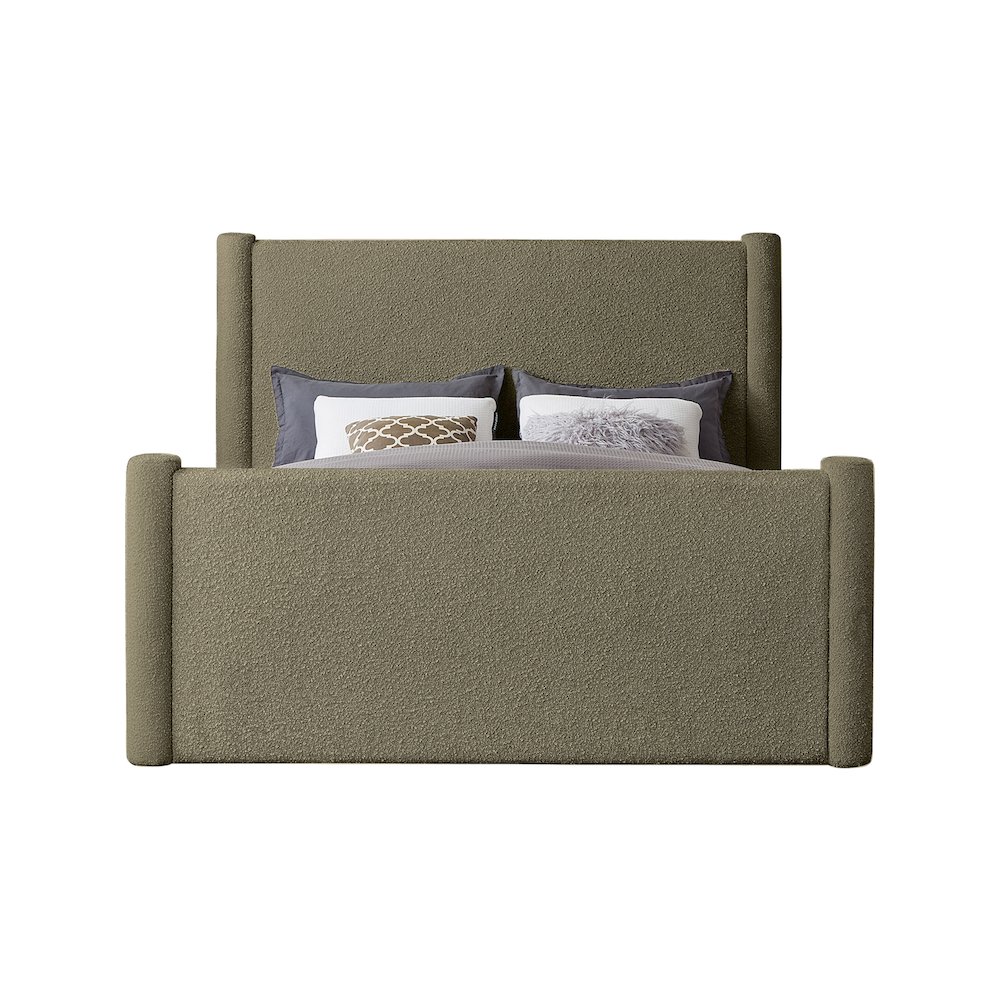 Elias Olive Green Boucle Fabric Queen Bed. Picture 2
