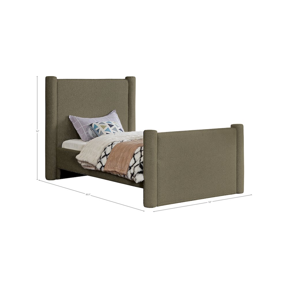 Elias Olive Green Boucle Fabric Twin Bed. Picture 7