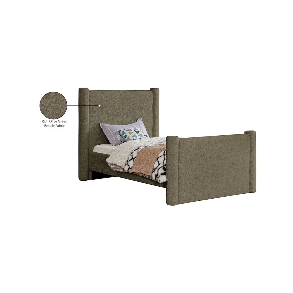 Elias Olive Green Boucle Fabric Twin Bed. Picture 8