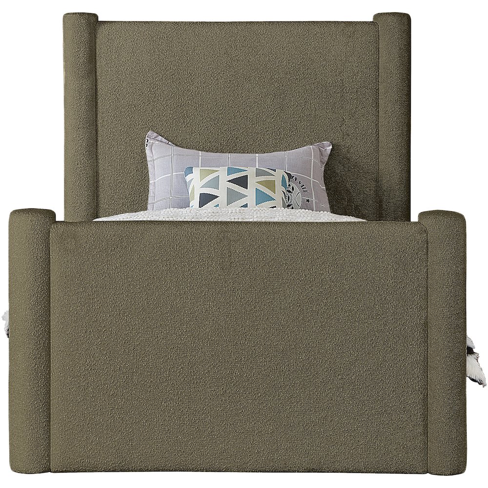 Elias Olive Green Boucle Fabric Twin Bed. Picture 2