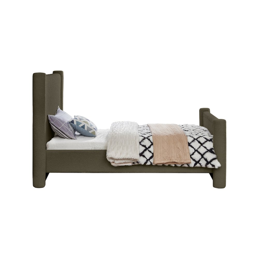 Elias Olive Green Boucle Fabric Twin Bed. Picture 4