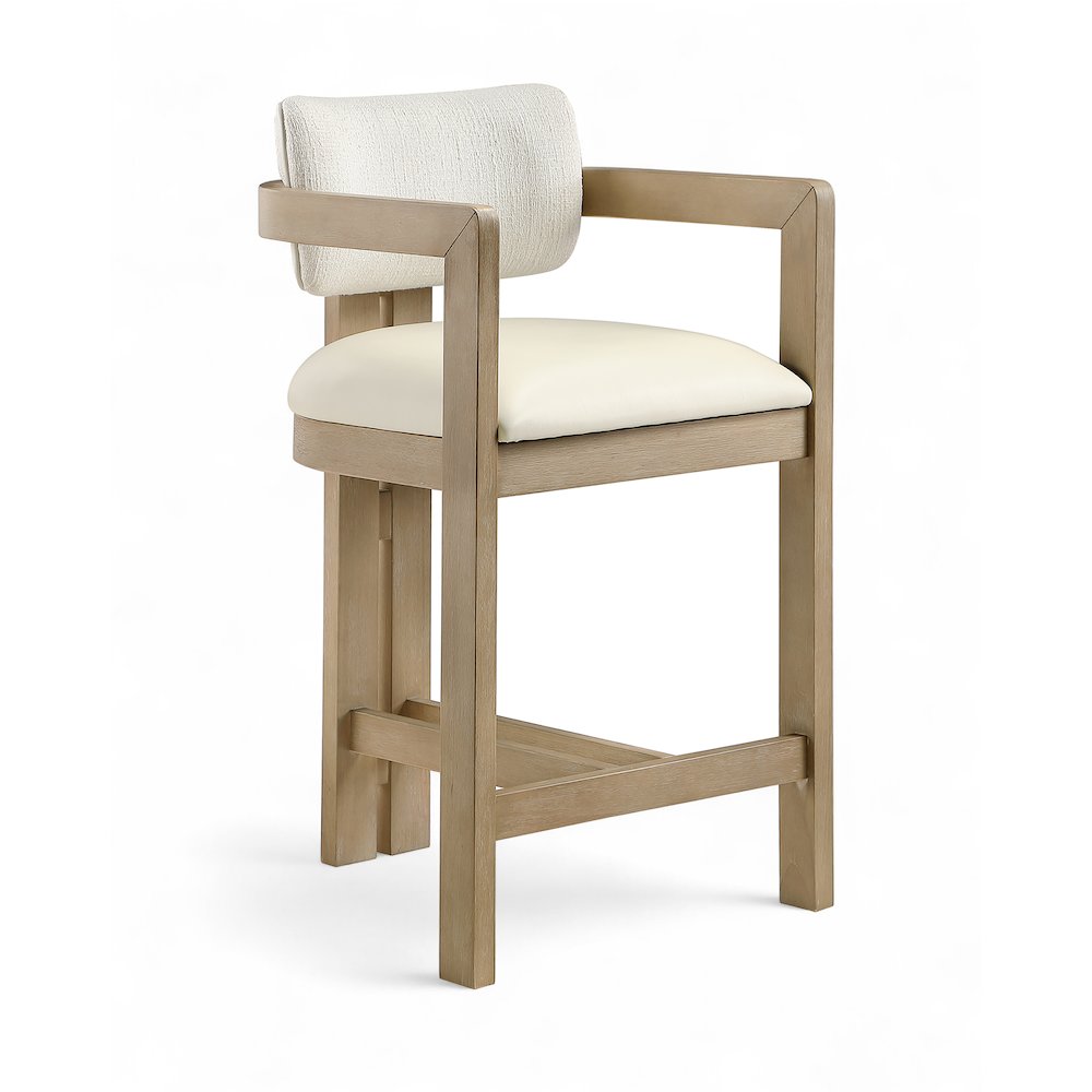Ravina Cream Vegan Leather and Linen Textured Fabric Upholstered Counter Stool. Picture 2