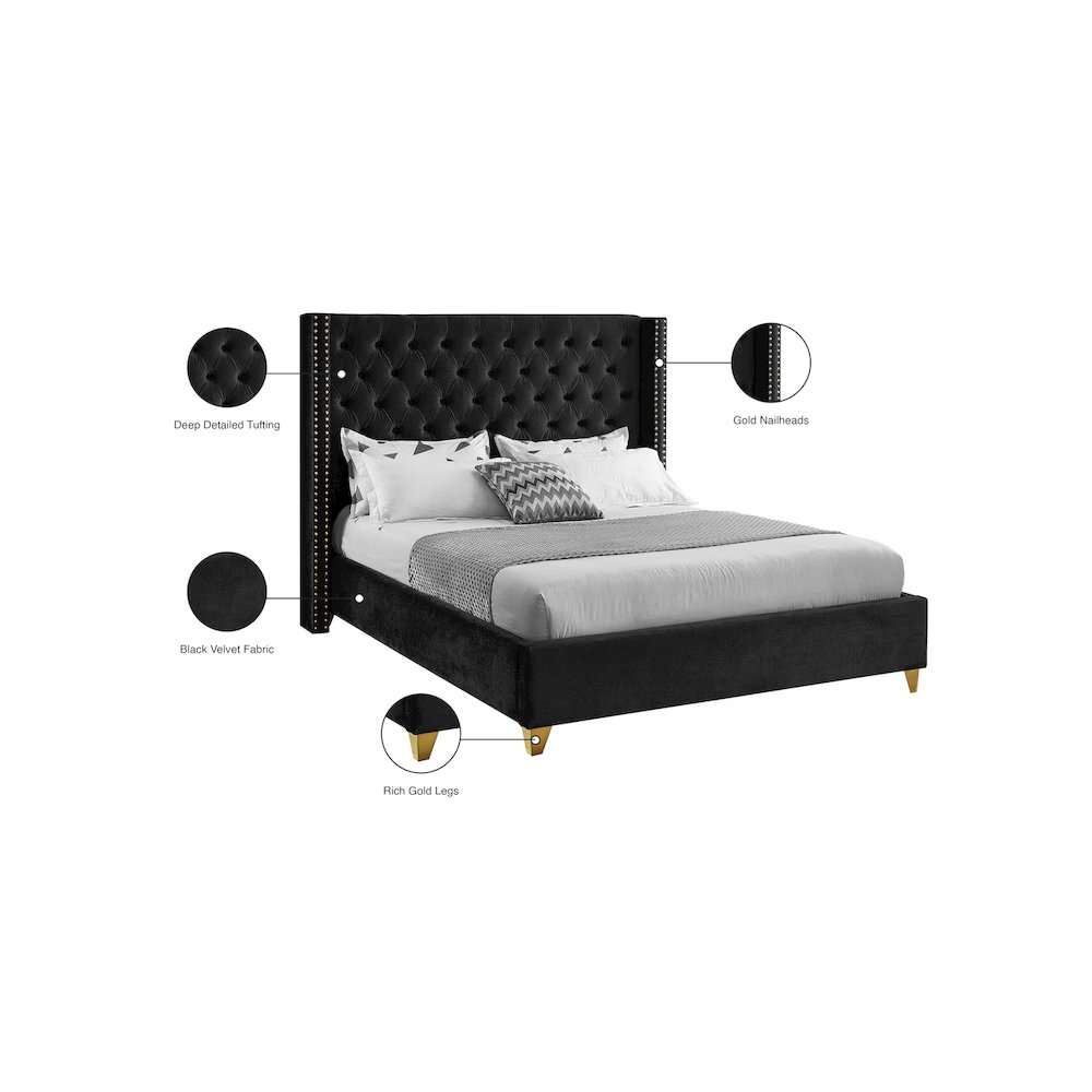 Barolo Black Velvet Queen Bed. Picture 8