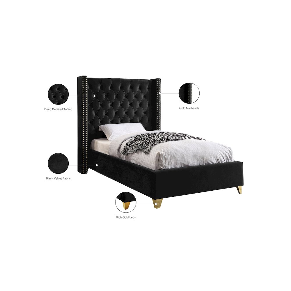 Barolo Black Velvet Twin Bed. Picture 4