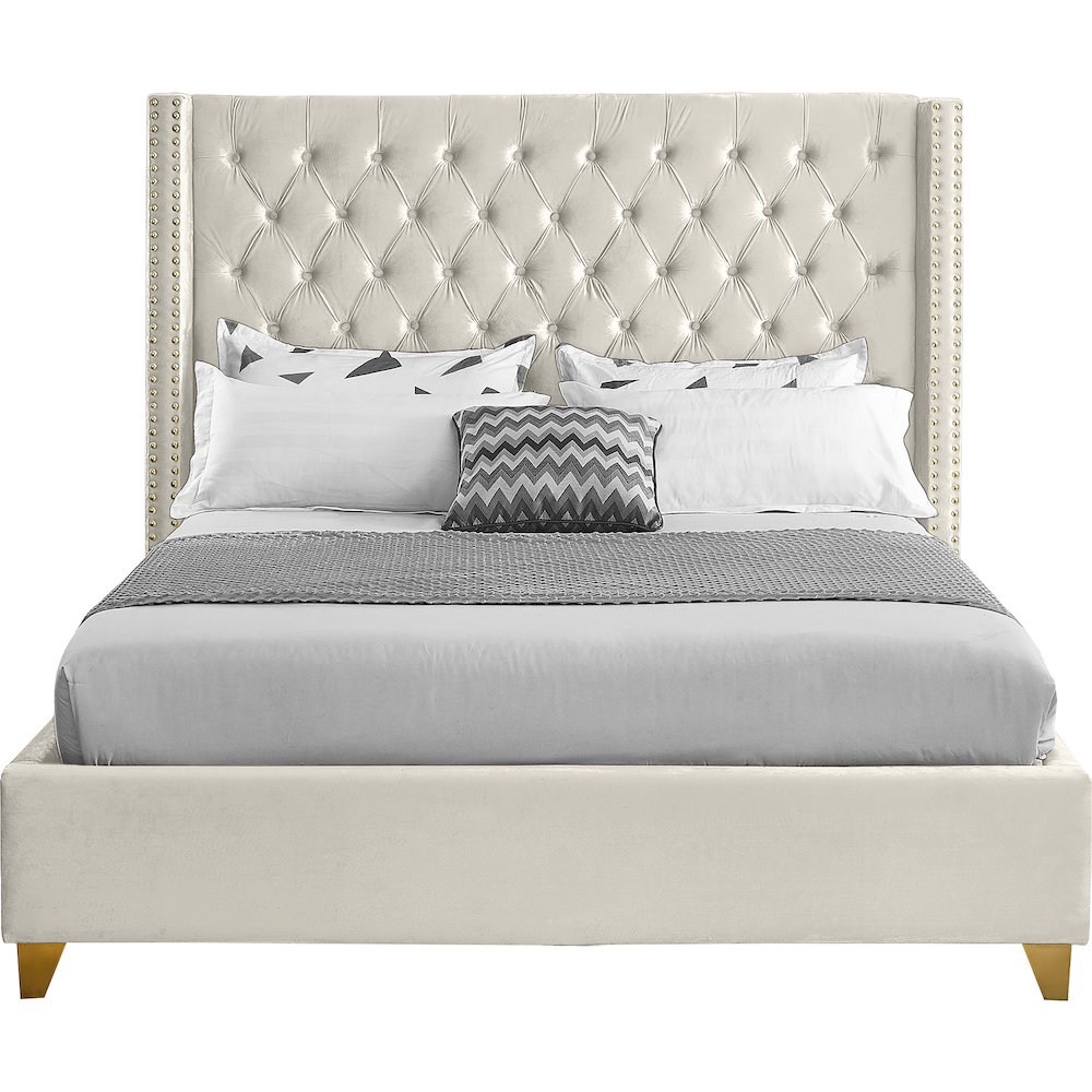 Barolo Cream Velvet Full Bed. Picture 2