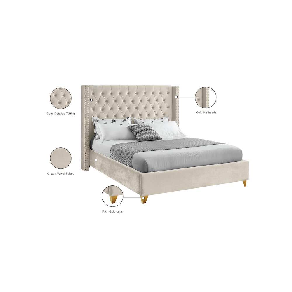 Barolo Cream Velvet King Bed. Picture 8