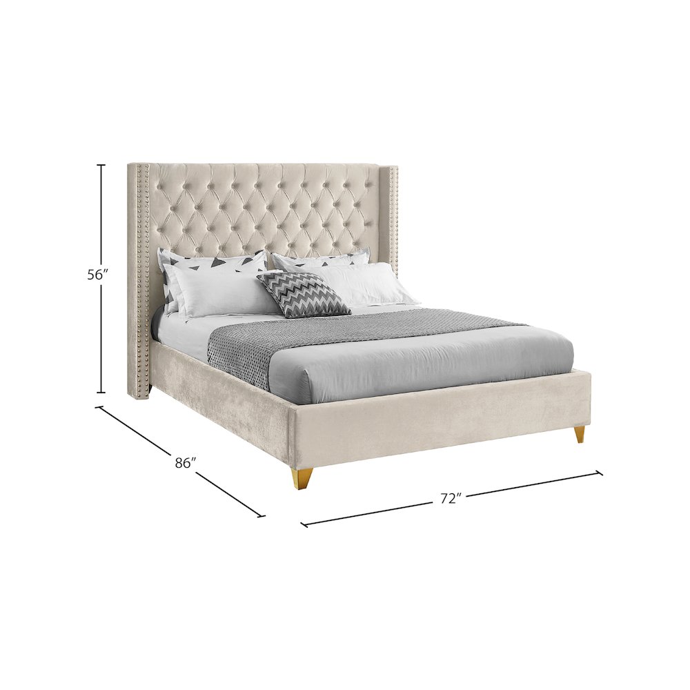 Barolo Cream Velvet Queen Bed. Picture 7