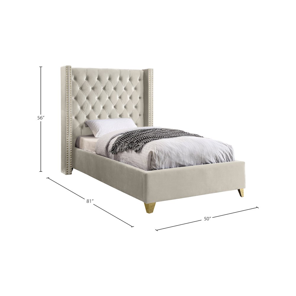 Barolo Cream Velvet Twin Bed. Picture 3