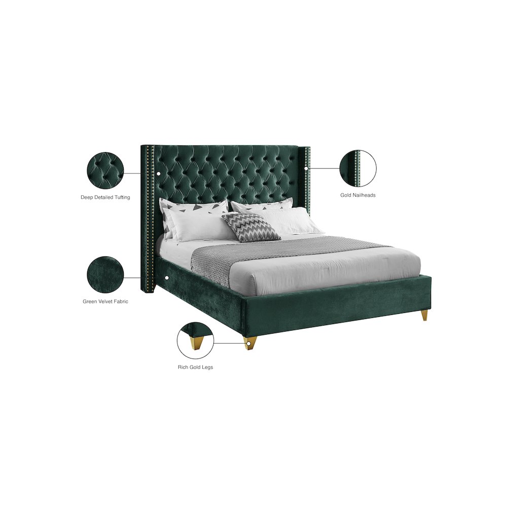Barolo Green Velvet Full Bed. Picture 8