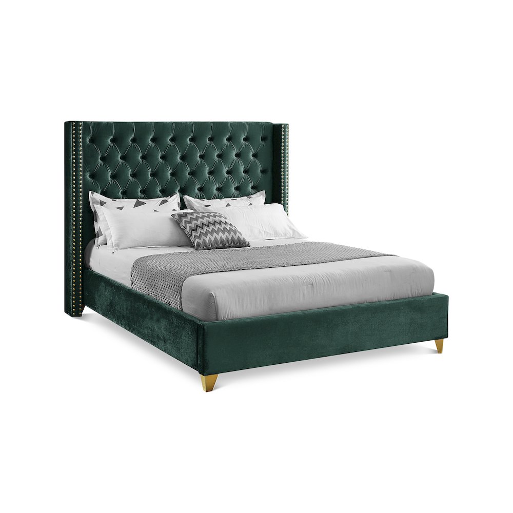 Barolo Green Velvet Full Bed. Picture 1