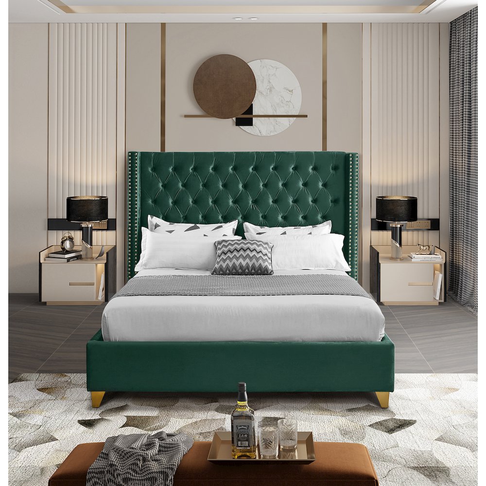 Barolo Green Velvet Full Bed. Picture 3