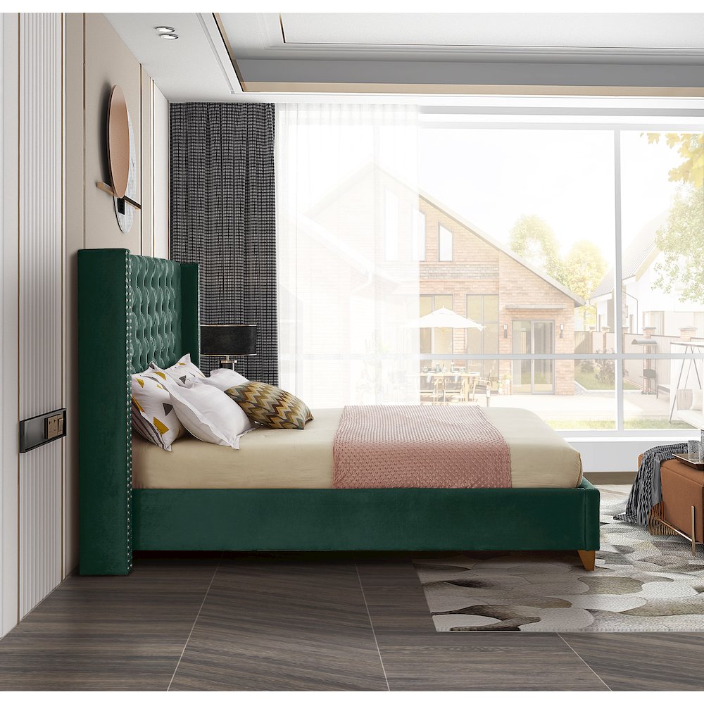 Barolo Green Velvet King Bed. Picture 4
