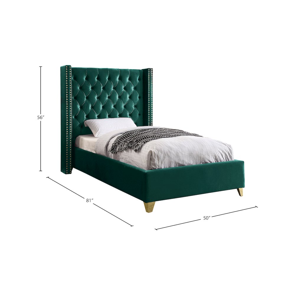Barolo Green Velvet Twin Bed. Picture 3