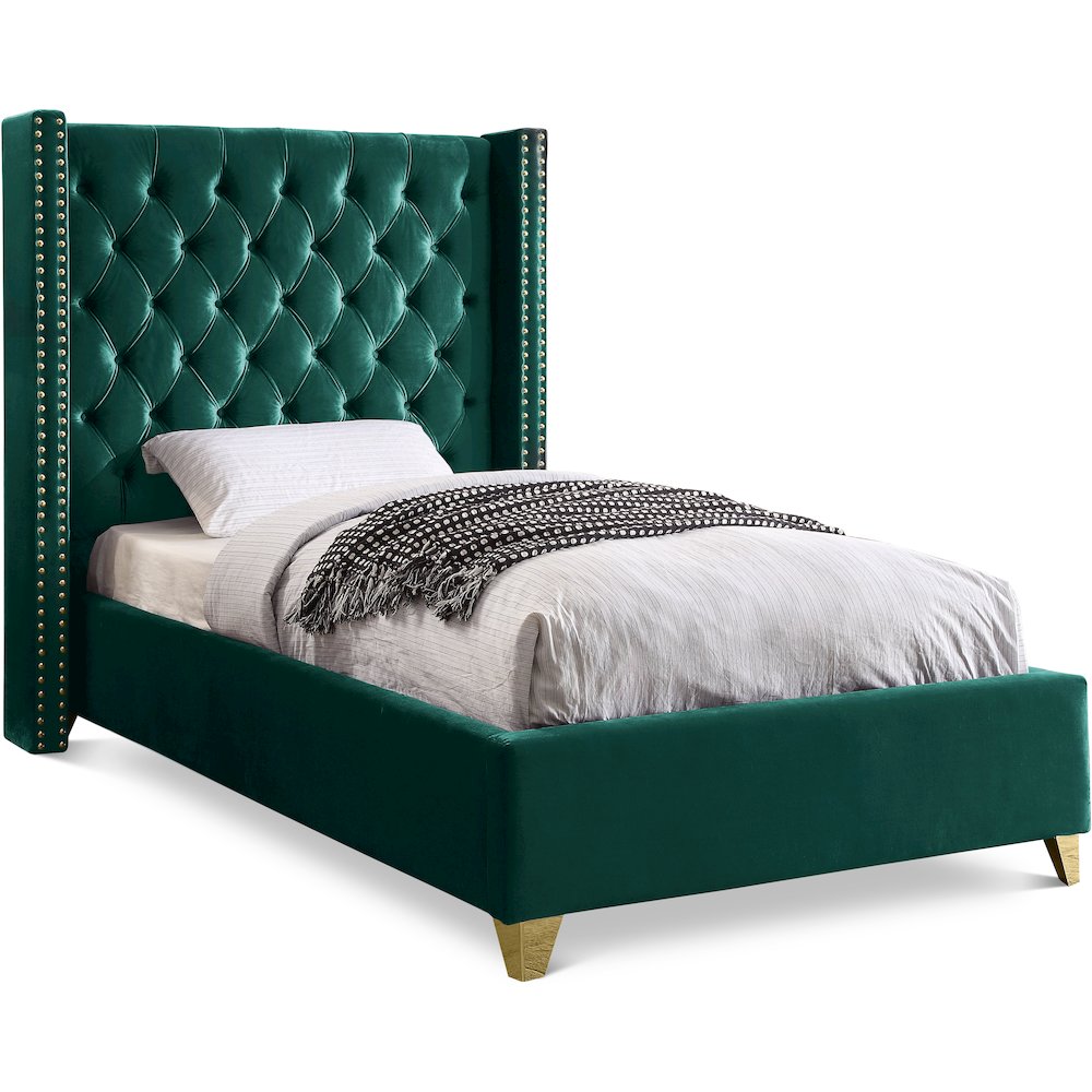 Barolo Green Velvet Twin Bed. Picture 1