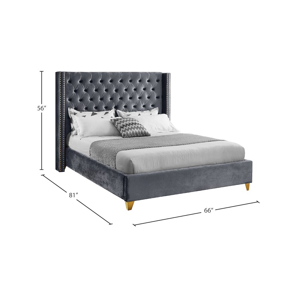 Barolo Grey Velvet Full Bed. Picture 7