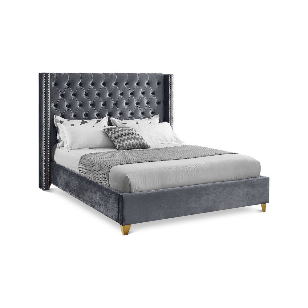 Barolo Grey Velvet Full Bed. Picture 1