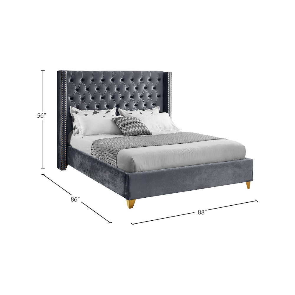 Barolo Grey Velvet King Bed. Picture 7