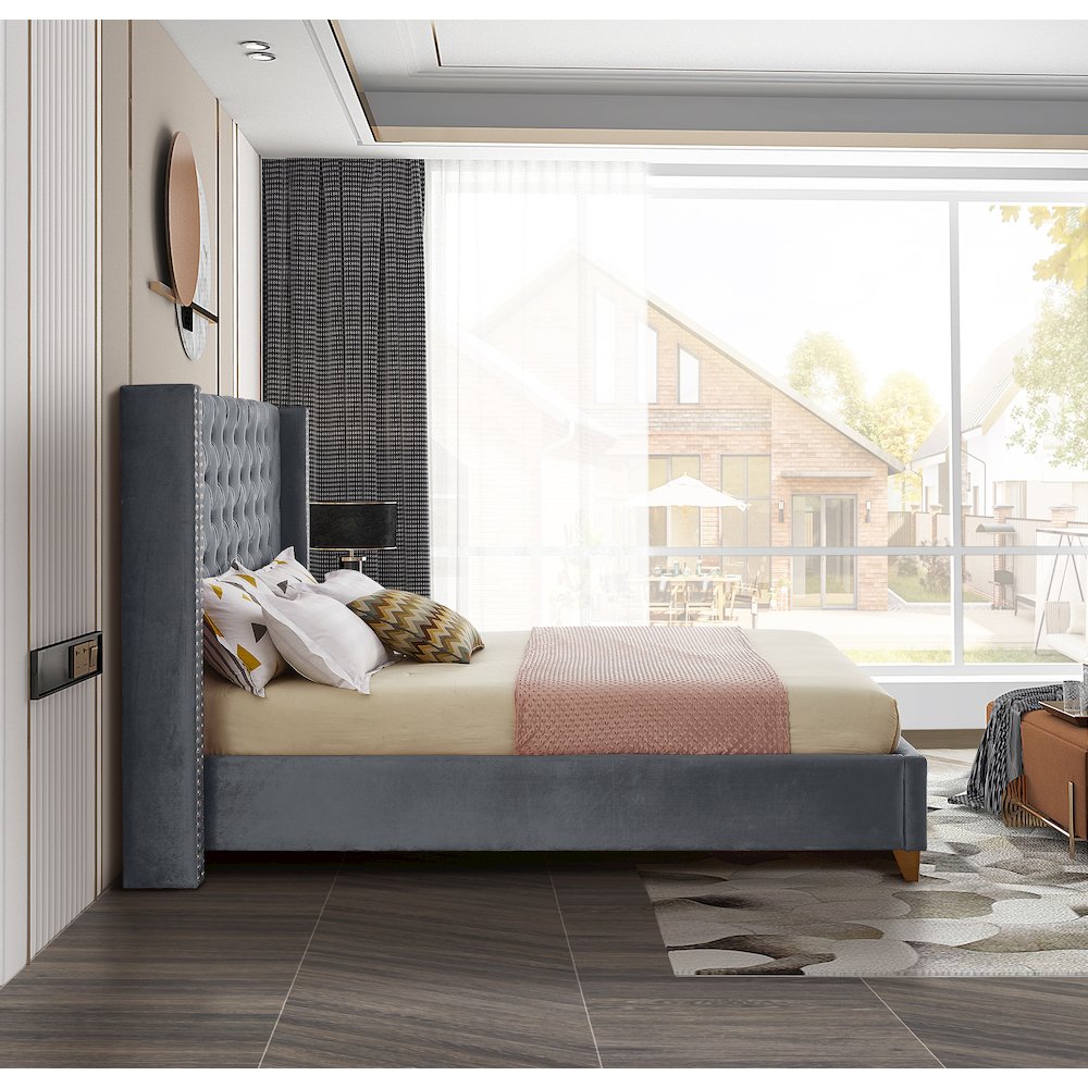 Barolo Grey Velvet King Bed. Picture 4