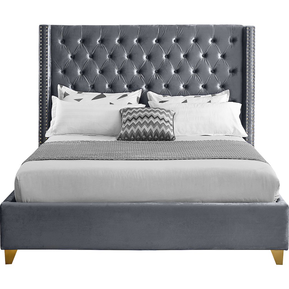 Barolo Grey Velvet Queen Bed. Picture 2