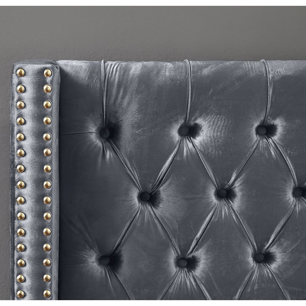 Barolo Grey Velvet Queen Bed. Picture 6