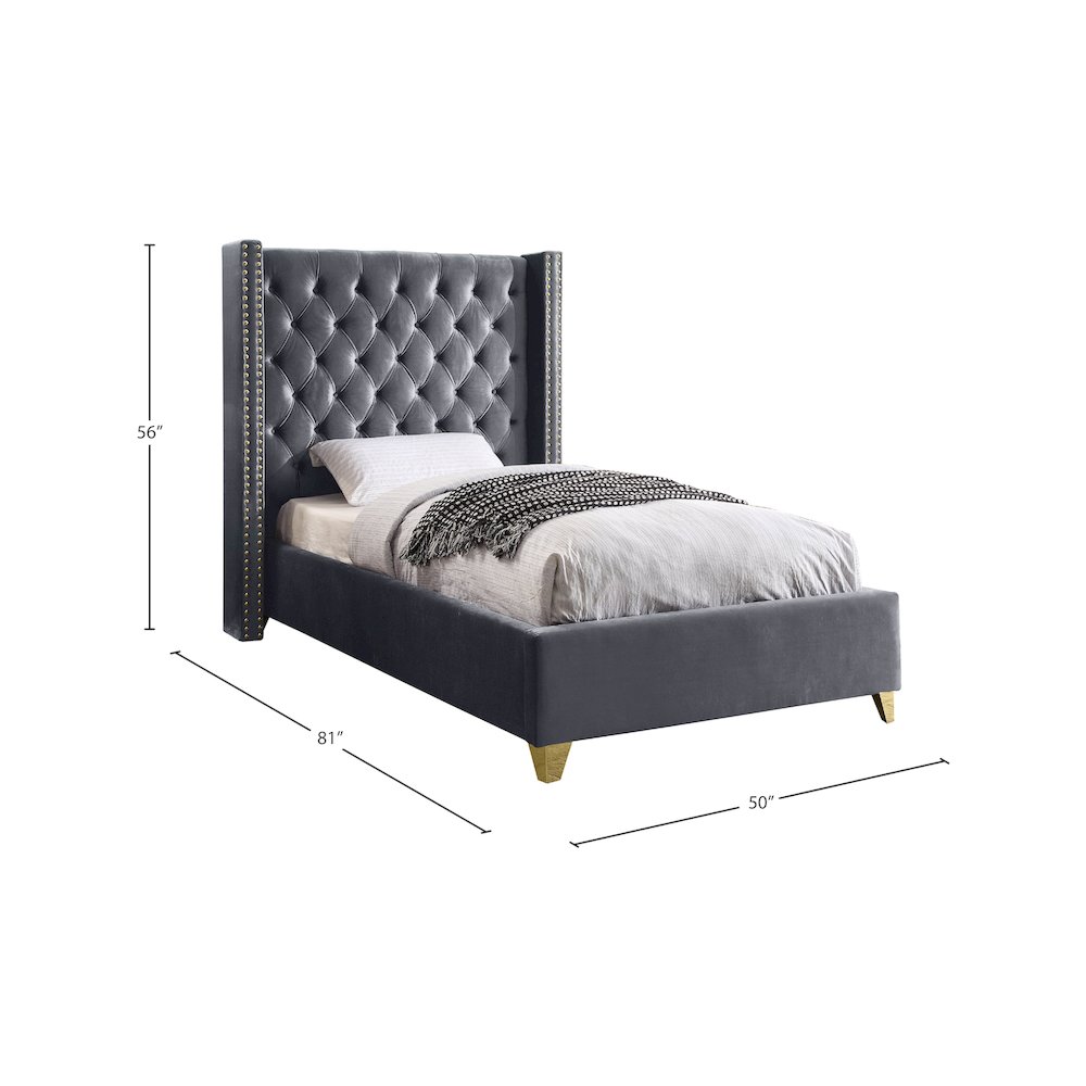 Barolo Grey Velvet Twin Bed. Picture 3