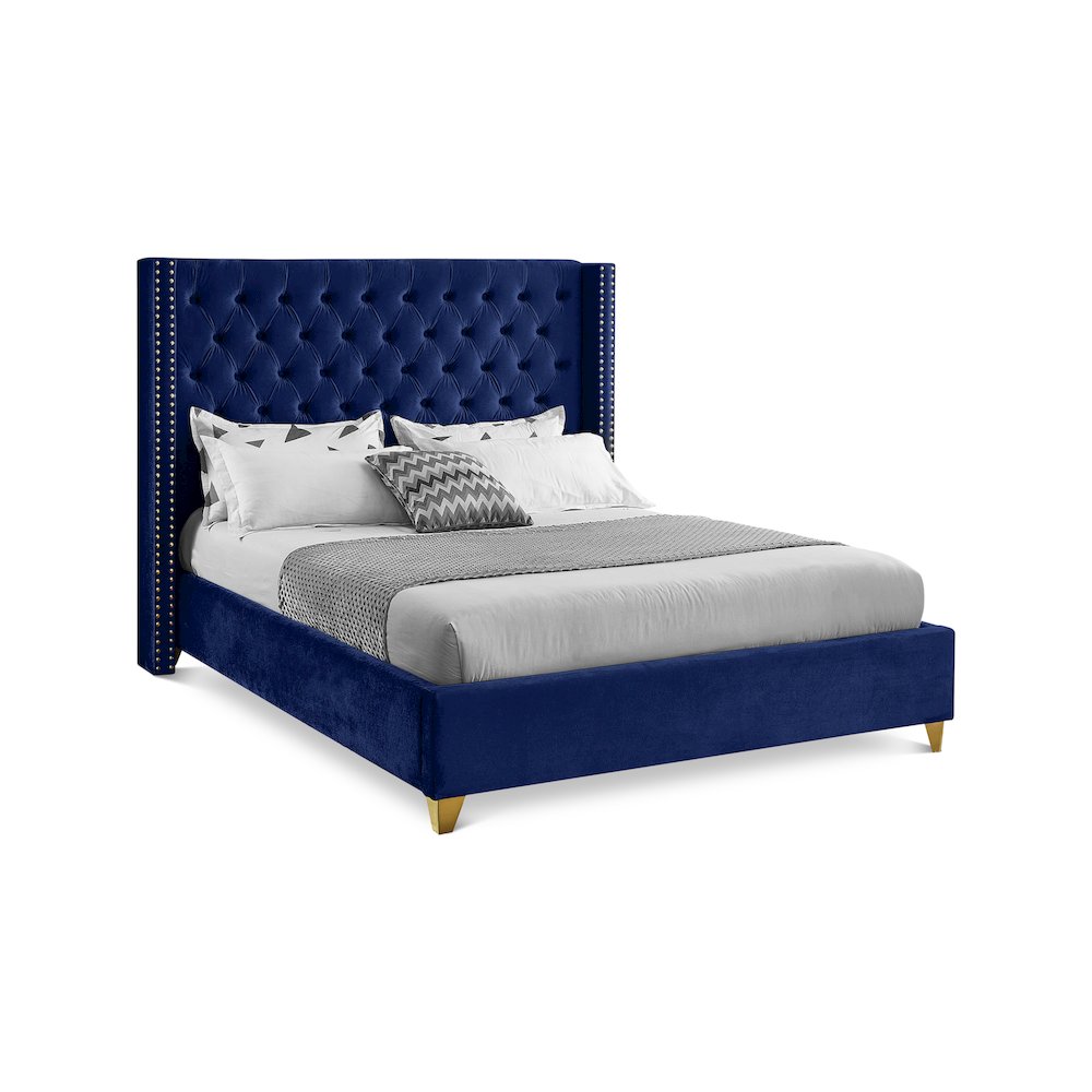 Barolo Navy Velvet Full Bed. Picture 1