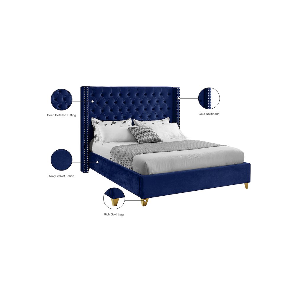Barolo Navy Velvet King Bed. Picture 8