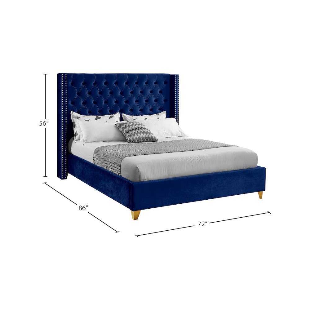 Barolo Navy Velvet Queen Bed. Picture 7
