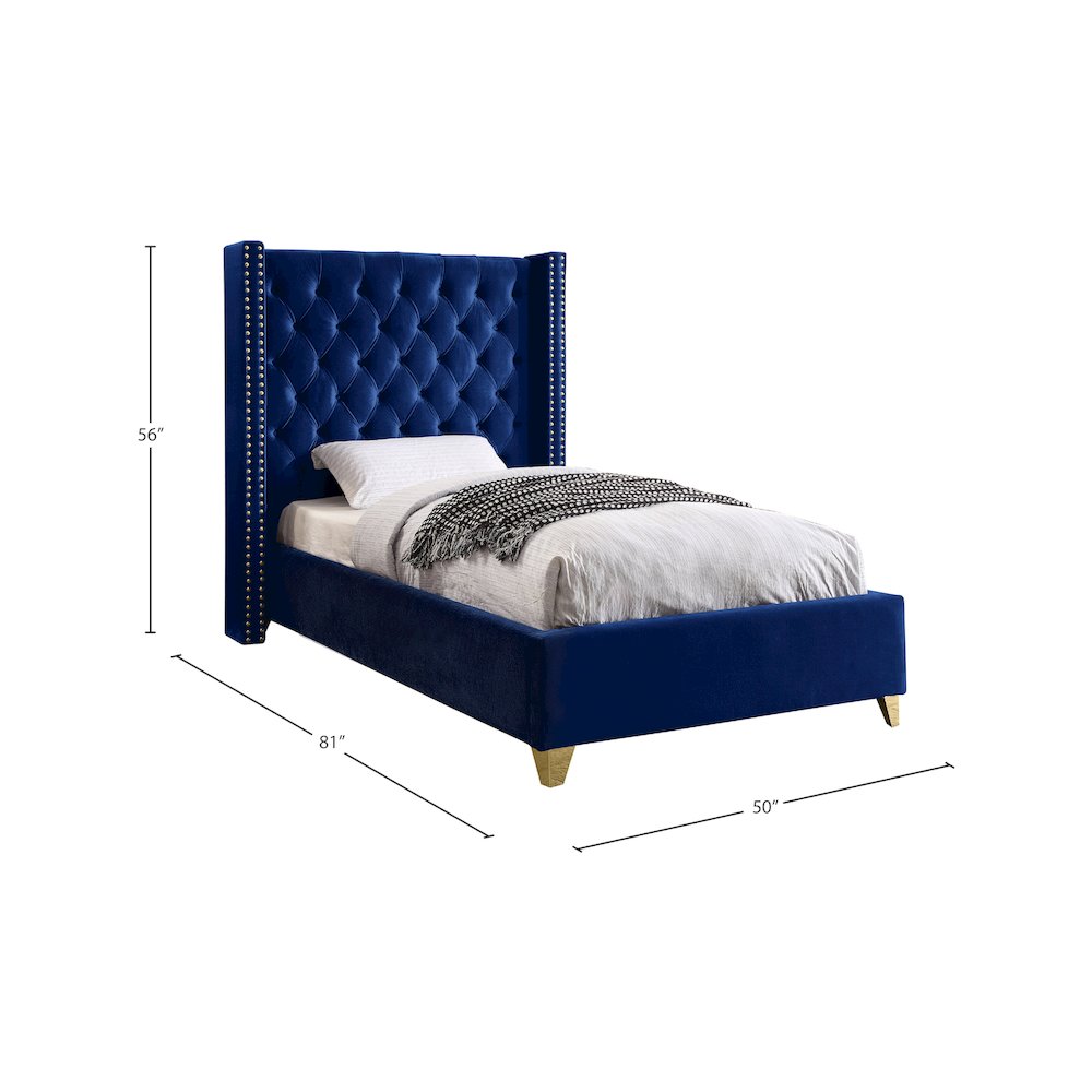 Barolo Navy Velvet Twin Bed. Picture 3