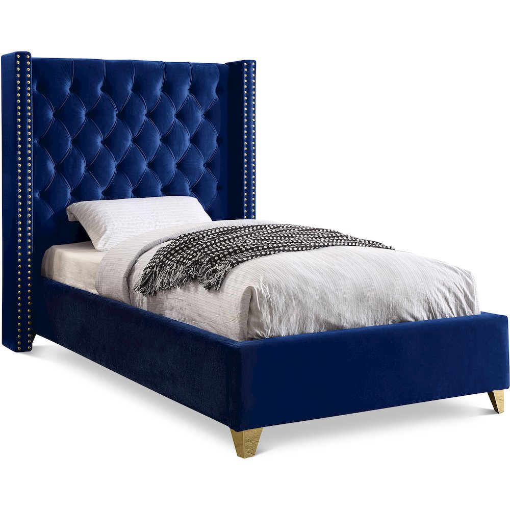 Barolo Navy Velvet Twin Bed. Picture 1