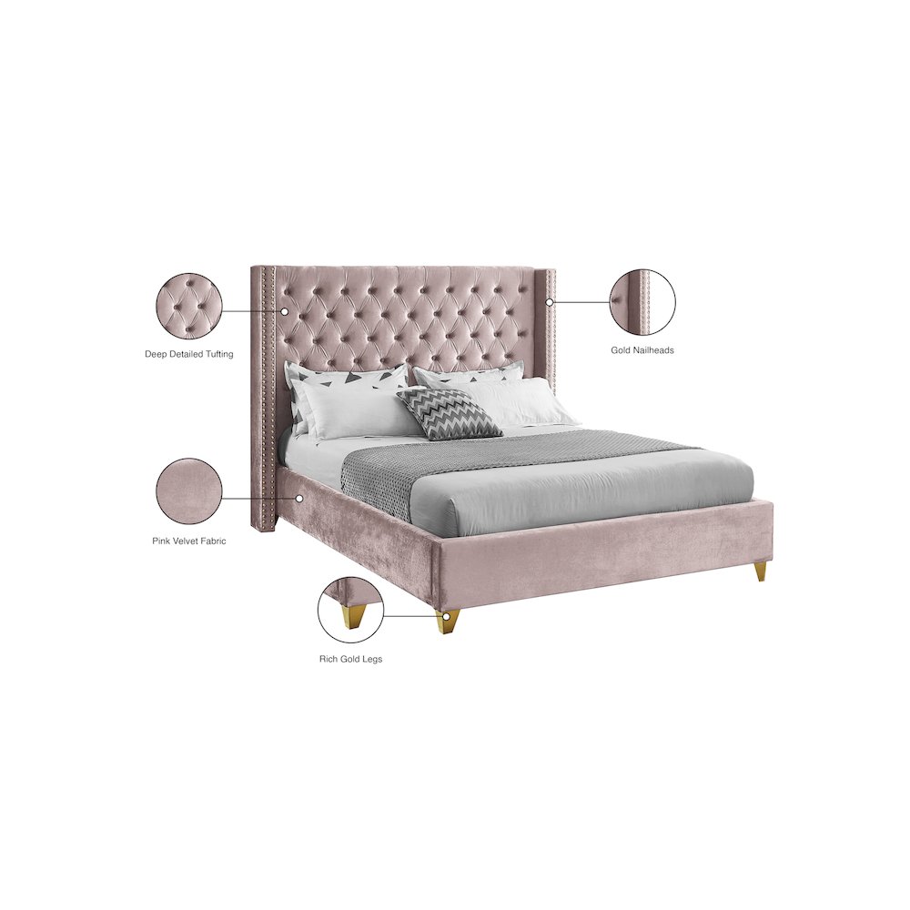 Barolo Pink Velvet Full Bed. Picture 8