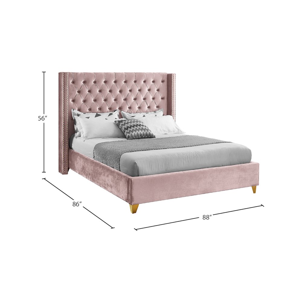 Barolo Pink Velvet King Bed. Picture 7
