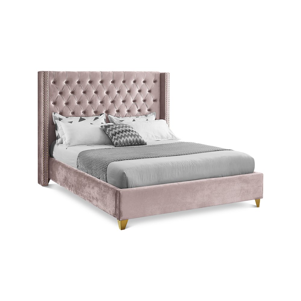 Barolo Pink Velvet King Bed. Picture 1