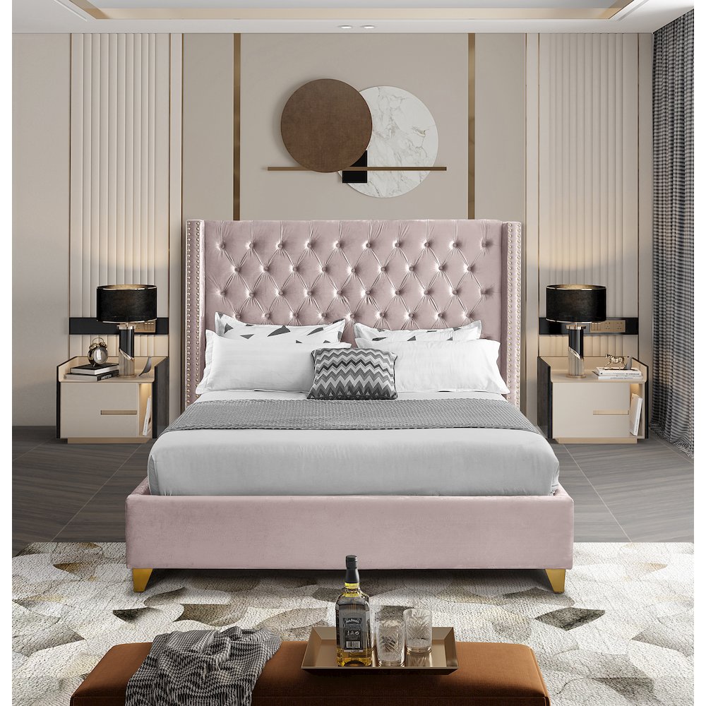 Barolo Pink Velvet King Bed. Picture 3